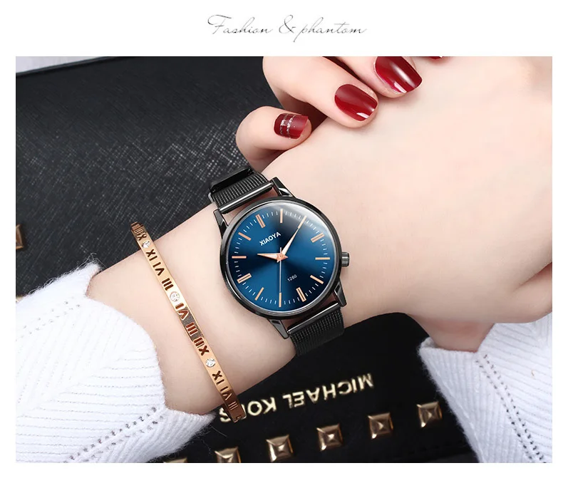 women-blue Роскошные брендовые уникальные дизайнерские часы для пары, водонепроницаемые кварцевые наручные часы из нержавеющей стали с сеткой, парные часы - Цвет: women-blue