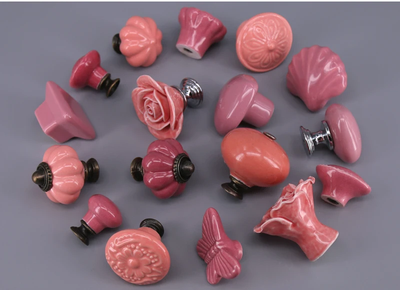 1pc Ceramic Dresser Knobs Pink Rose Red Cabinet Drawer Door