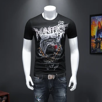 

Fashion Korean Camiseta Hombre Club Party Cloth Homme Hombre Manga 2020 Spring Short Tee Male Animal Print Short Sleeve T Shirt