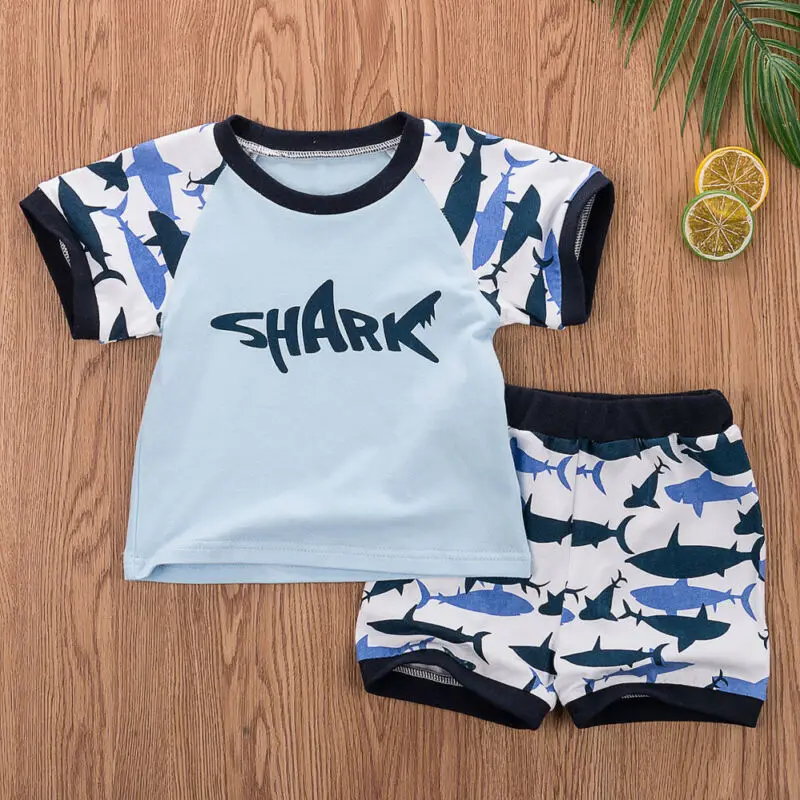 2PCS Infant Kid Baby Boy Clothes Shark Tops T-shirt+Shorts Pants Outfits Sunsuit Summer Set 0-4T | Детская одежда и обувь