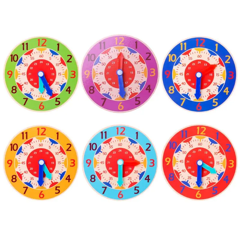 

Children Wooden Clock Toys Hour Minute Second Cognition Colorful Clocks Toy