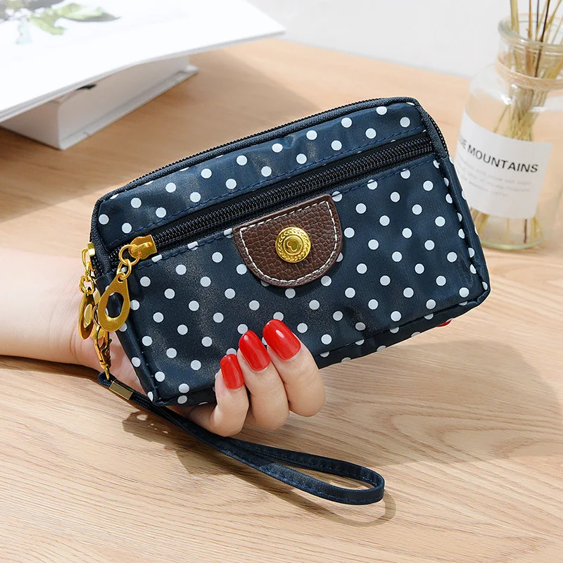 summer New style canvas bag handbag WOMEN'S bag Korean-style three zipper multi-layer wallet carrying bag mobile phone - Цвет: Navy