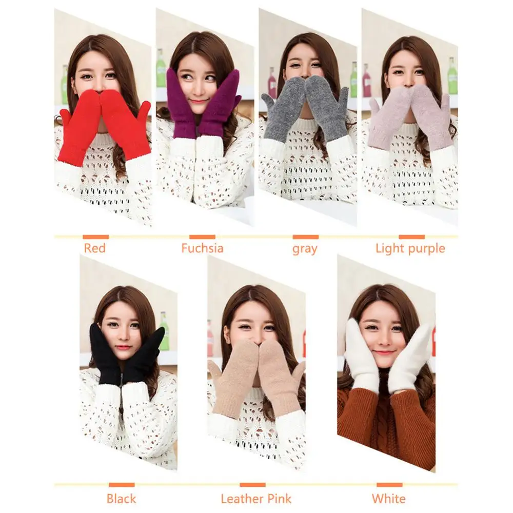 

Fashion Women Girl Winter Gloves Pure Color Rabbit Fur Mittens Soft Warm Candy Color Double Layer Female Gloves