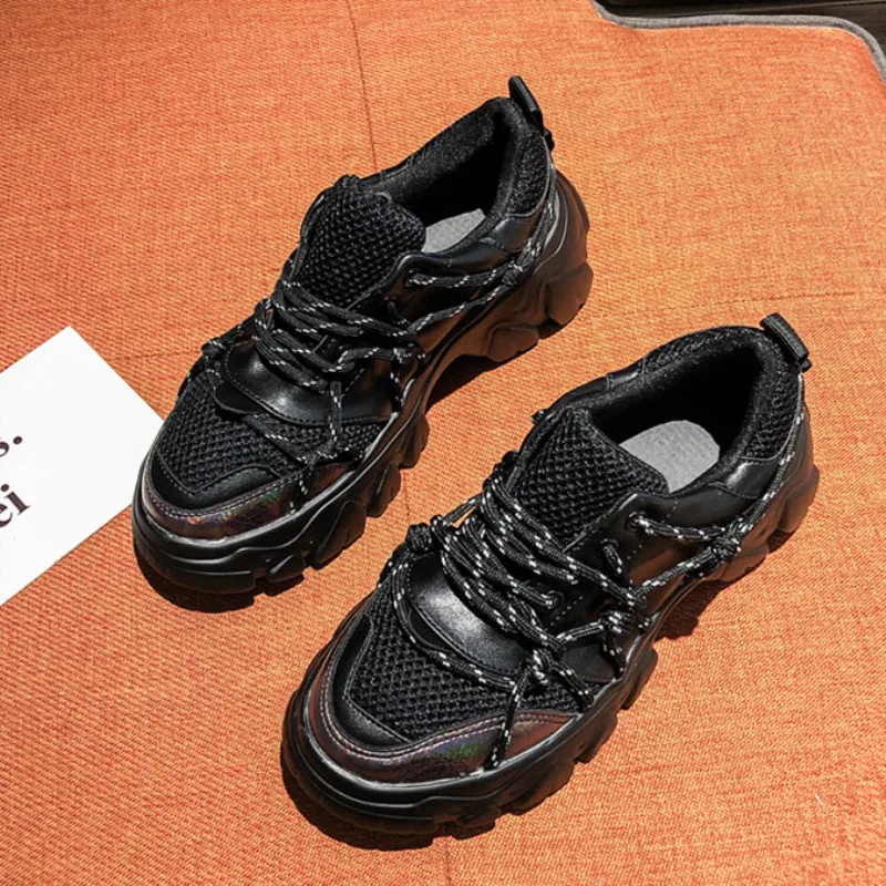 Женская повседневная обувь на шнуровке; женские кроссовки на платформе; scarpe donna; роскошная женская обувь; tenis feminino zapatillas mujer; - Цвет: Black