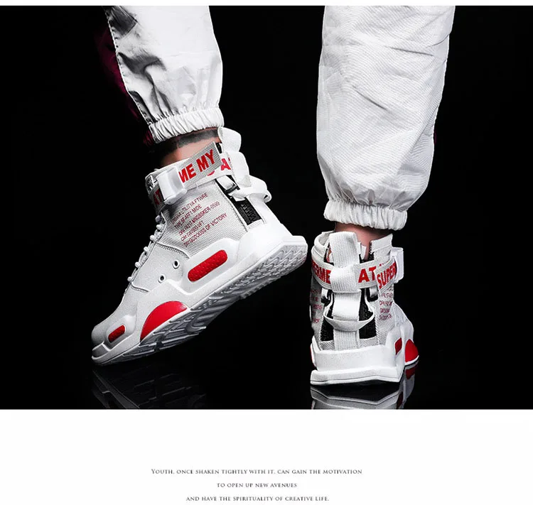 Spring Non-slip Wear Resistant Sports Shoes Thick Bottom Increase Running Shoes Solid Color High Tube Casual Shoes