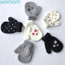 WARMOM/зимние теплые перчатки, вязаные варежки, перчатки с принтом в виде звездочек и сердечек, модные зимние перчатки для девочек и мальчиков 1-4 лет, детские товары