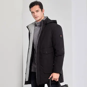 

Men's foreign trade men's casual men's medium and long hooded down cotton padded clothes middle-aged winter new thickened warm