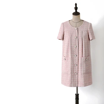 

New temperament private servers with pink summer two color small wind contracted comfortable loose dress with short sleeves