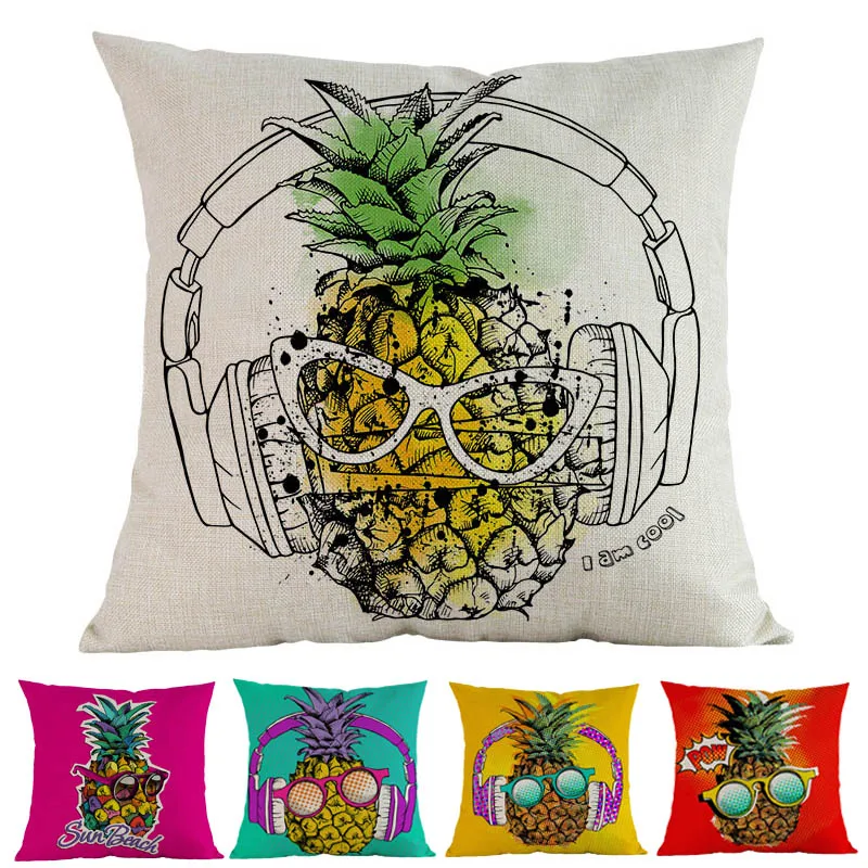 

Fashion Cool Pineapple with Sunglasses And Headphones Various Colors Throw Pillow Case Nordic Home Decorative Sofa Cushion Cover