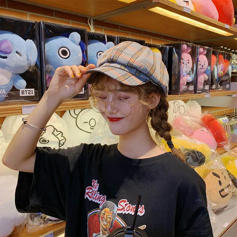 Concise Beret Hat Chic Newsboy Sunshade Hat Retro Artist Tartan Cap Fashionable Men Women Outdoor Sports Cycling Sportswear