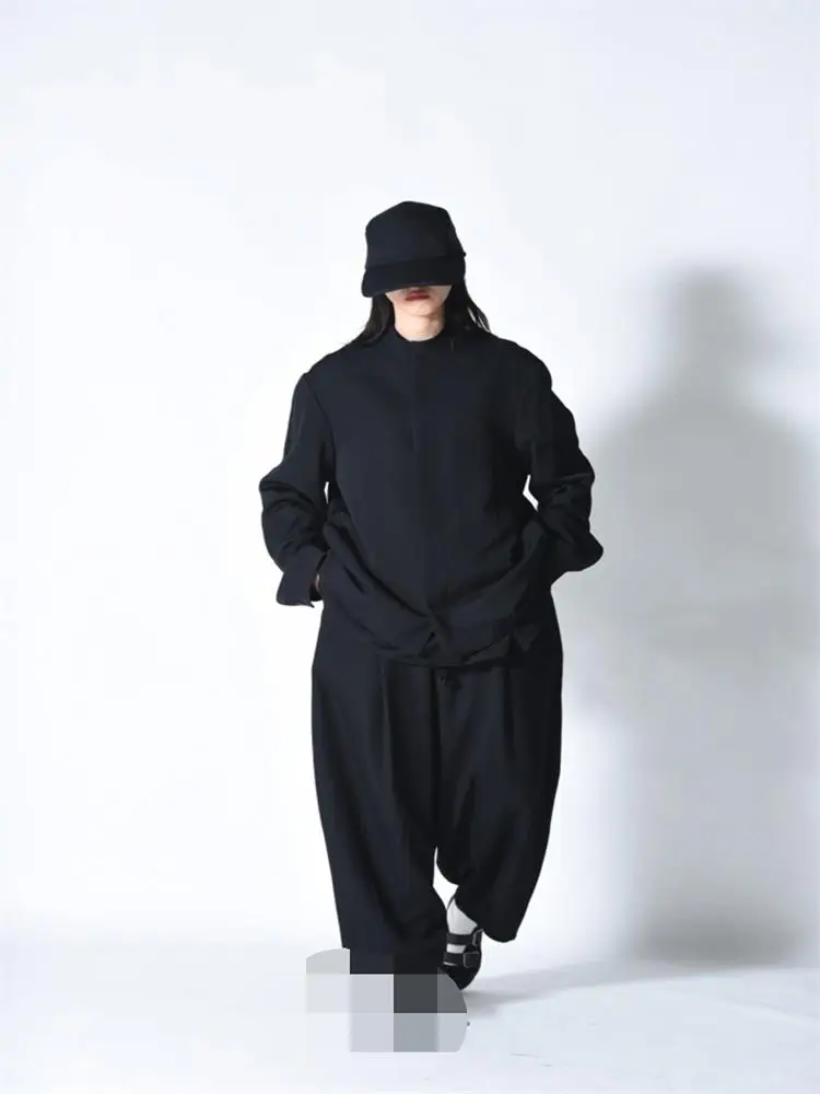 Men's Casual Pants Wide Leg Pants Harlan Pants Spring And Autumn New Black Elastic Waist Hanging Gear Design Fashion Large Size