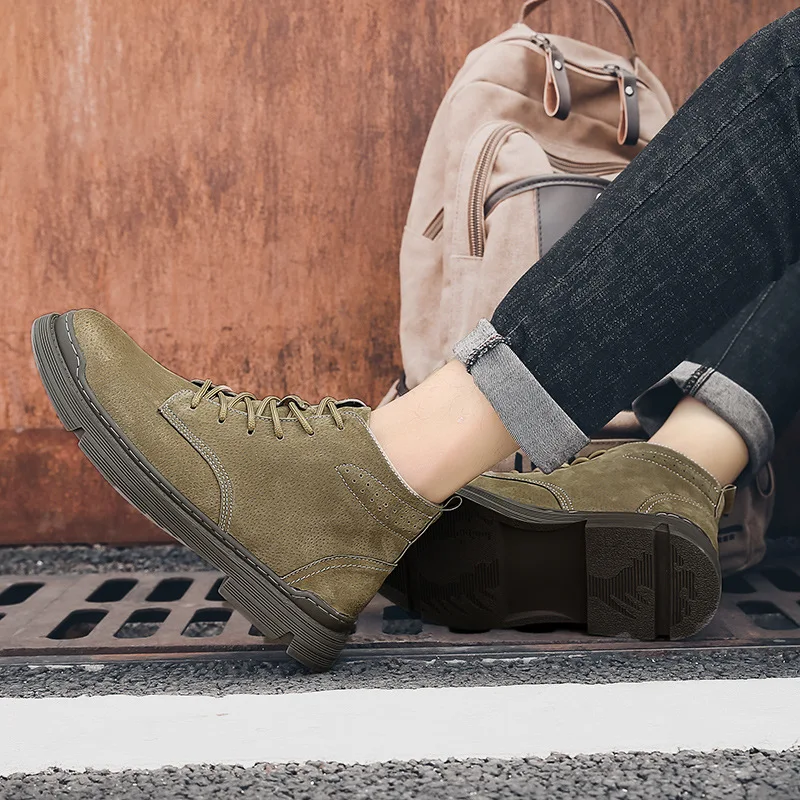 

New Style Autumn And Winter plus Velvet Really Pigskin Martin Boots Men's Retro Sports Korean-style High Boots Warm Thick Bottom