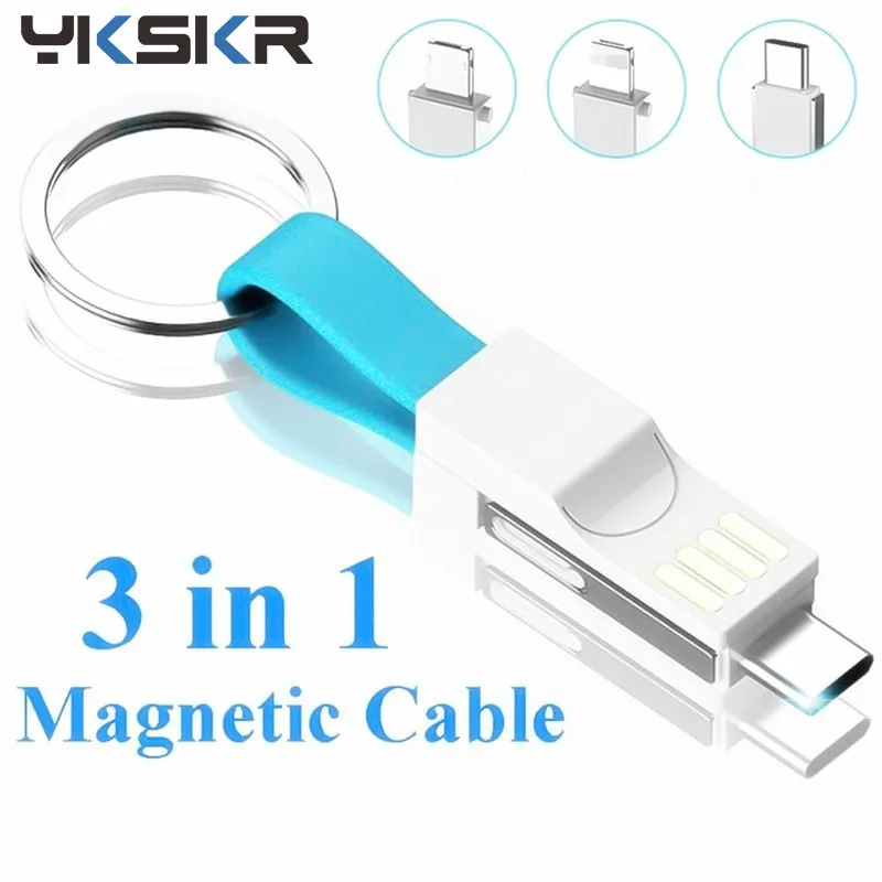 3 в 1 Мини USB брелок Магнитный кабель Micro usb type C кабели для iphone 11 Xs samsung S9 Xiaom 8 USB-C брелок зарядный шнур