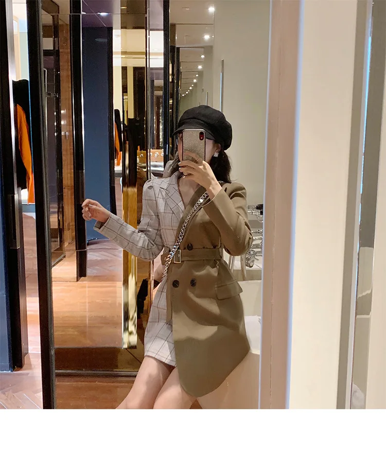 Photo Shoot Western Style Fashionable Plaid Stitching Lace-up Slimming Significant Leg Length Small Suit