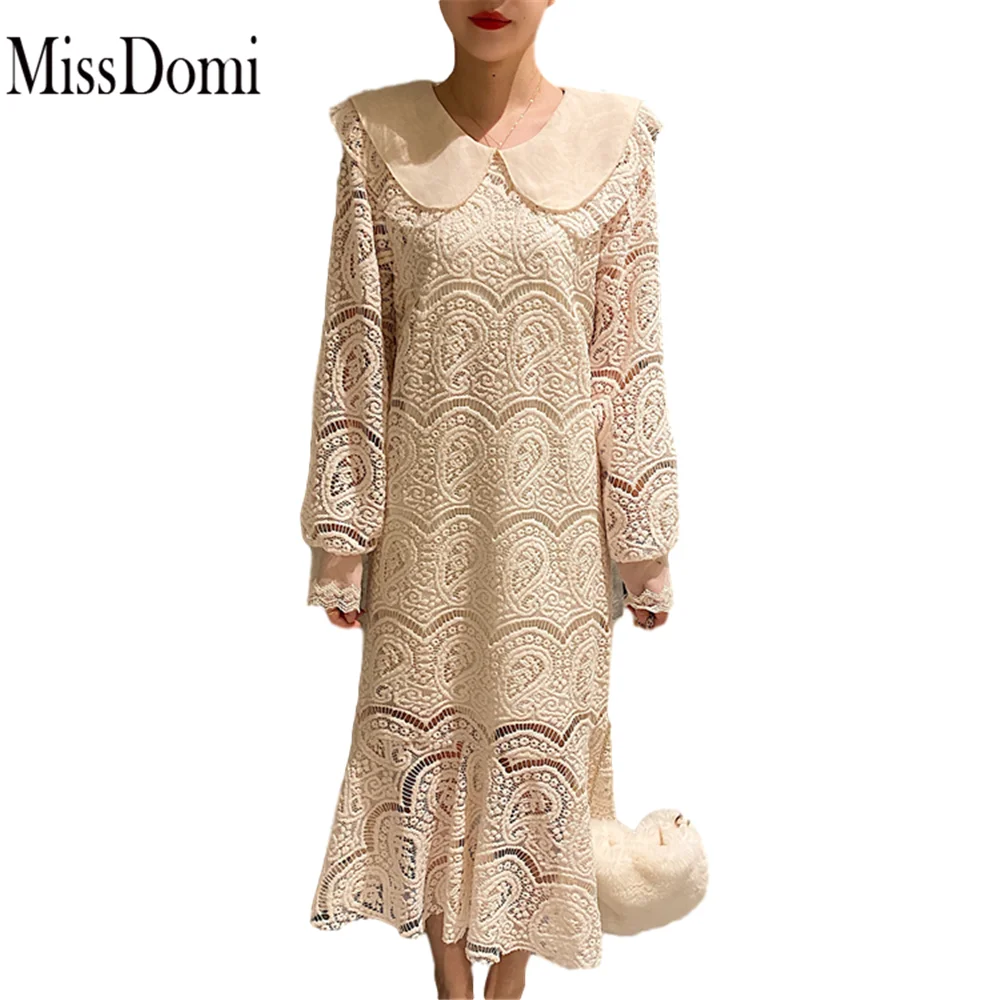 

Dress missdomi new arrival wholesale Korean vestidos korean 2020 spring Chain link lace midi dress