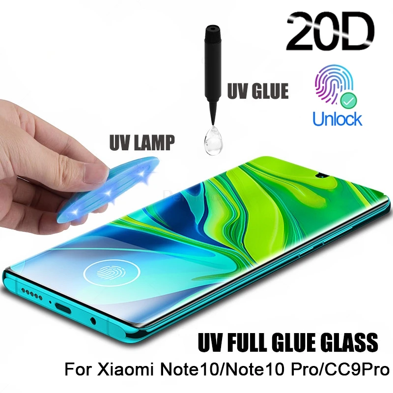 Закаленное УФ-стекло с жидким клеем для Xiaomi Mi CC9 Pro Note 10 защита экрана полным