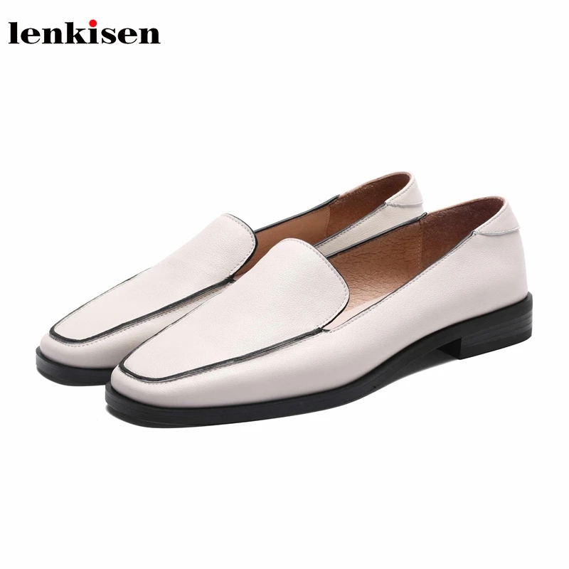 

Lenkisen fashion grandma shoes full grain leather soft low heels square toe slip on Loafers comfortable autumn women pumps L3f1