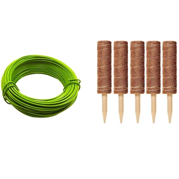 

5 Packs of 12-Inch Coconut Shell Totem Poles with DIY Iron Wire Soft Iron Wire Garden Plant Kinking Belt(Green)