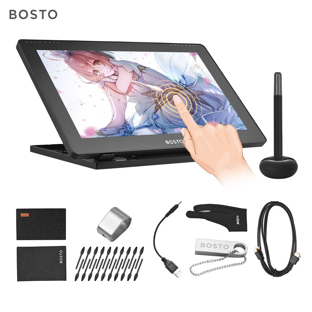 Bosto 16hd 15 6 Inch Ips Graphics Drawing Digital Tablets Display Monitor 8192 Pressure Level With Rechargeable Stylus Pen Digital Tablets Aliexpress