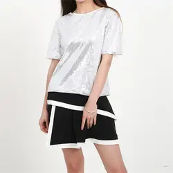 Модная летняя футболка в стиле вестерн милые тонкие лоскутные блеск блестками короткий рукав леди футболка SML XL XXL женщина Повседневное