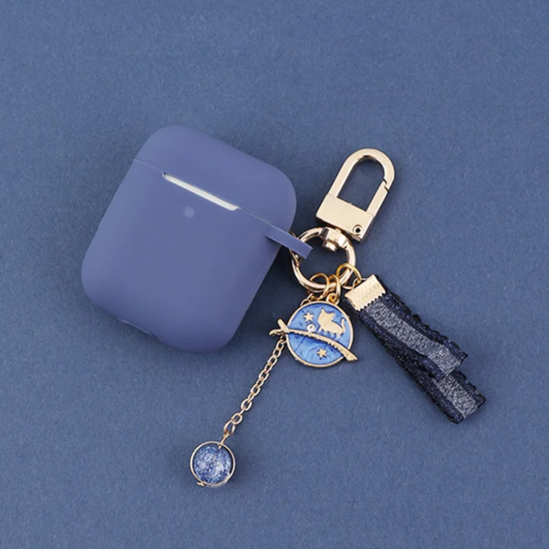 Luxury Cute Moon Cat Girls Key Ring Blue Silicone Case for Apple Airpods Cases Bluetooth Earphone Protective Cover Headset Box