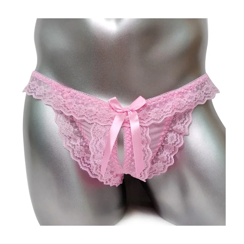 

Sexy Opening Crotch Sissy Panties Flower Lace Men Bikini Thongs G-String Lingerie Gay Male Underwear With Penis Hole