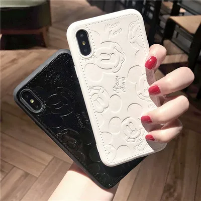 

Leather XR Mickey mobile phone case TPU black and white silicone case for iPhone 6 6s 7 8 Plus matte soft European and American
