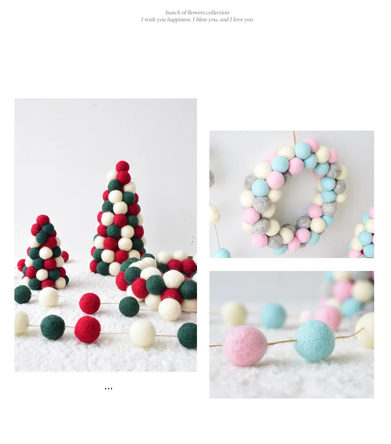 Ins Wool Felt Mini Christmas Tree Decoration Tabletop Decoration Wool Ball String Christmas Wreath Ornament QW246 (13)