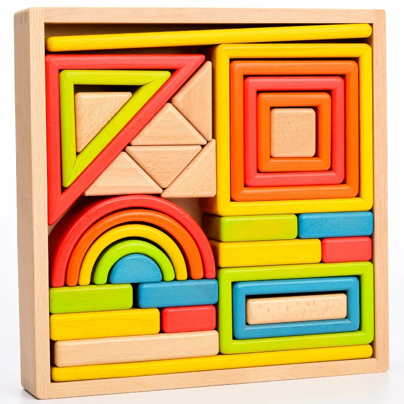 

Prince ma Wood Rainbow Building Blocks Hollow Construction Baby Educational Creative Heap Assembling Toy Large Size Real Buildin