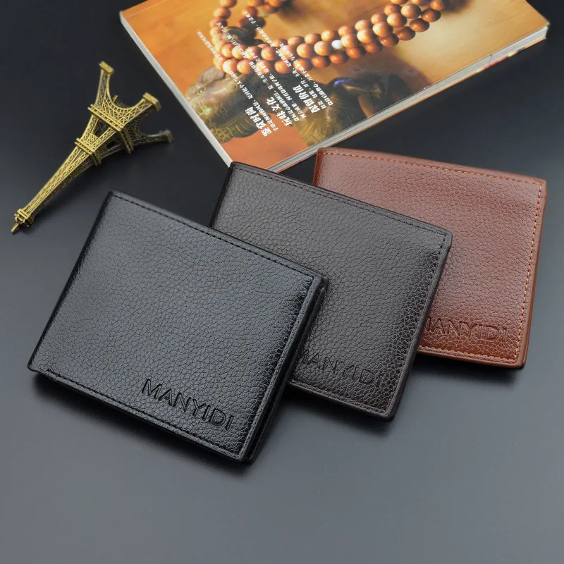 New wallet short men's driver's license Thin Wallet 30% off horizontal business leisure litchi pattern retro soft Wallet