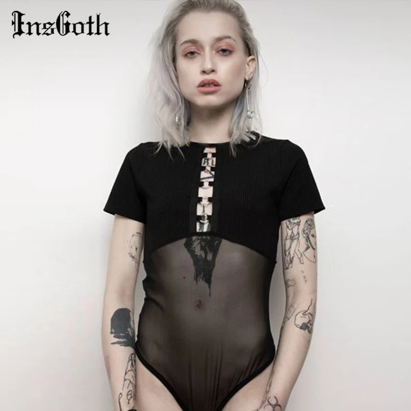 InsGoth Bodycon Mesh Sexy Bodysuits Women Gothic Punk Metal Hollow Out See-through Bodysuits Female Jumpsuits Short Sleeve Bodys InsGoth Bodycon Mesh Sexy Bodysuits Women Gothic Punk Metal Hollow Out See-through Bodysuits Female Jumpsuits Short Sleeve Bodys