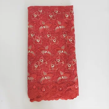 

Red 2020 High quality French mesh Lace Fabric With Stone African Net Tulle Lace Fabric For Wedding Party Dress 5Yards