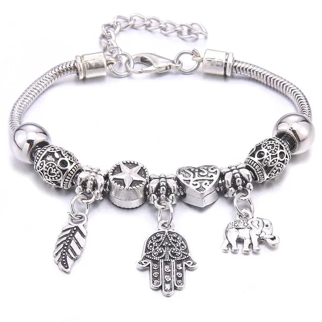 Antique Crown key lock Shape 6-colors crystal Charm Bracelets for Women Glass Beads Brand Bracelet & Bangle DIY Jewelry Gifts 11