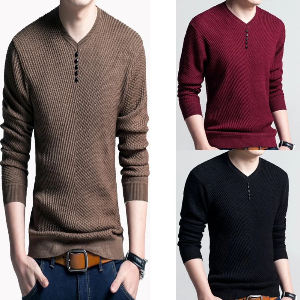 Sweater Men Casual V-Neck Pullover Men Autumn Slim Fit Long Sleeve Shirt Mens Sweaters Knitted Men's Casual Button Sweater