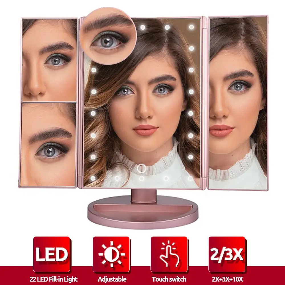 Русское зеркало для макияжа 22 LED свет сенсорный экран увеличительное 1X / 2X 3X 10X 3
