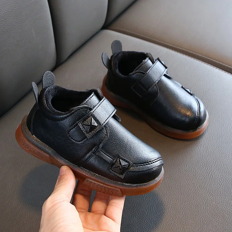 

BOY'S Small Leather Shoes Slip-on plus Velvet Autumn And Winter British Style Children Soft-Sole Shoes 2019 New Style Baby Cotto