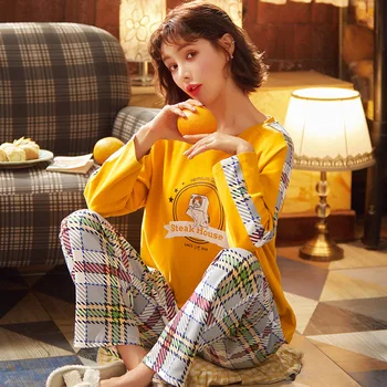 

Fast Shipping Cotton Women's Pajamas Set Autumn Winter Pyjamas Cartoon Sleepwear Sexy Home Clothes For Women Lingerie