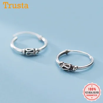 

Trusta Genuine Hoop Earring 925 Sterling Silver Vintage Round Hoop Earring For Women Girl Piercing Earing Jewelry Gift DS2439