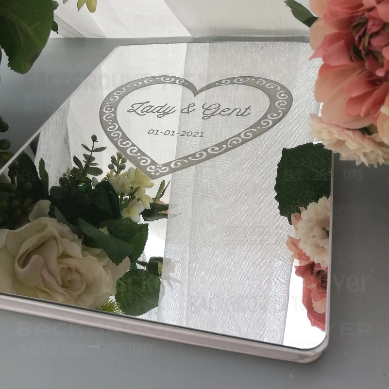 Wedding Guestbook Personalized Signature Decor Party White Mirror Engrave Carve Cover Gift Guest Book Gifts For G023