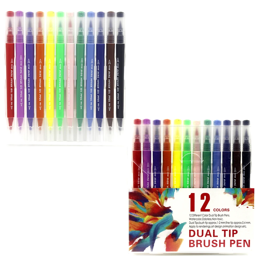  KINGART Dual Twin-Tip Pastel Color Brush Pens, Set of 10 Pcs,  Vivid Colors with Water Brush Pen, Watercolor Markers with Flexible Nylon  Brush Tips, Professional Watercolor Pens for Painting, Drawing