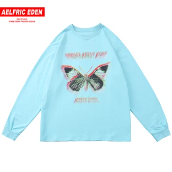 

Aelfric Eden Butterfly Print T Shirt Long Sleeve 2020 Streetwear Harajuku Oversized T-shirts Casual Cotton Hip Hop Tshirt Loose