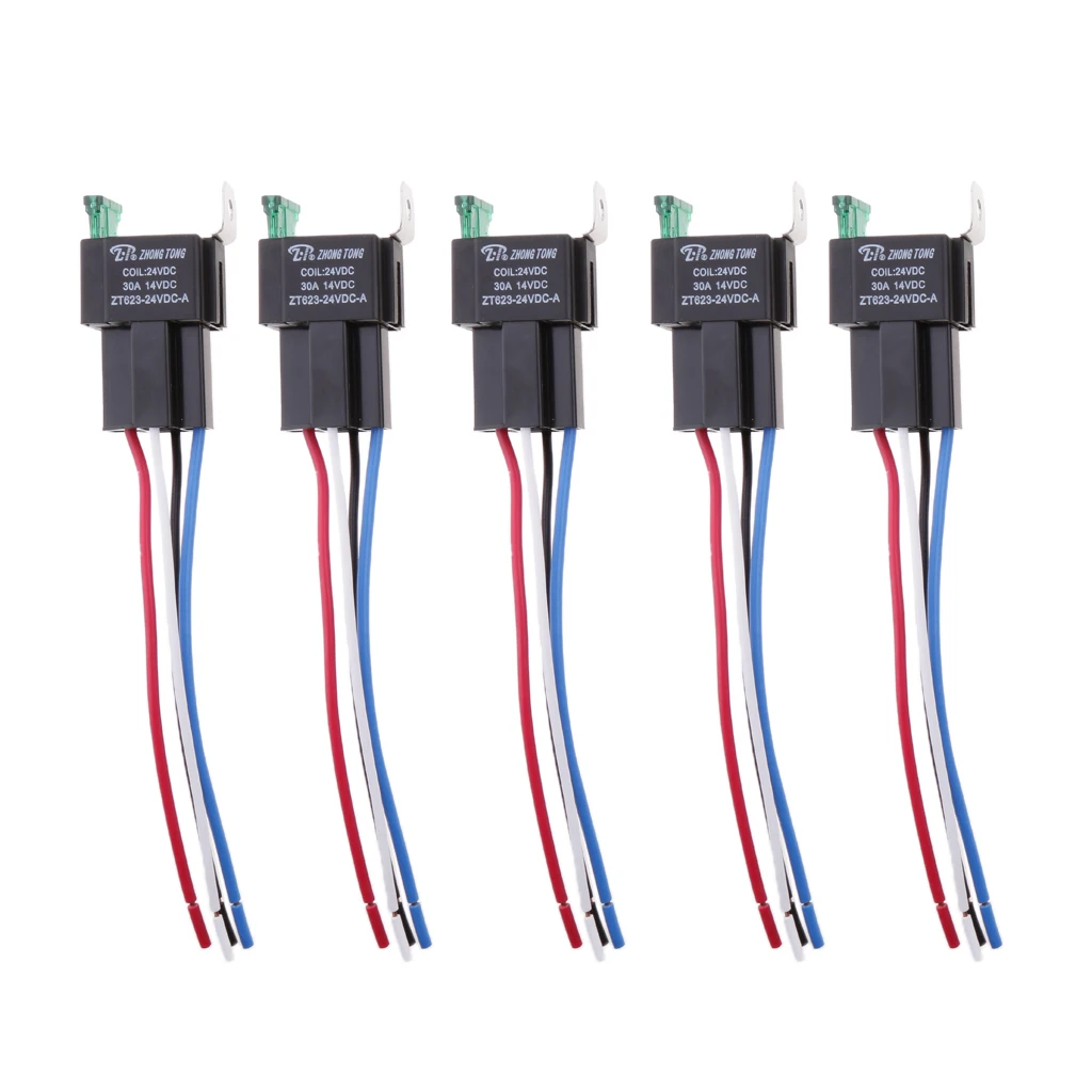 5pcs 24v 30a 4 Pin Spst Relay Automotive Light Alarm Door Control Relay Switches & Relays