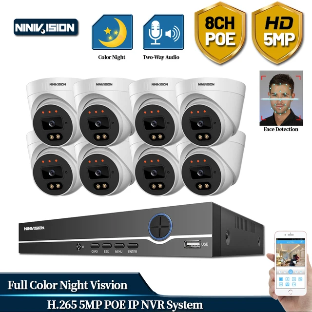 $- NINISION 8CH 5MP AI Camera CCTV Security Camera System Face Detection Two-way Audio Human Detection P2P Video Surveillance Set