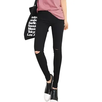 

2020 Hole Sexy Leggings Women Autumn Winter Thin Section Solid Color Pants Sports Slim High Waist Leggings Leggins Mujer*