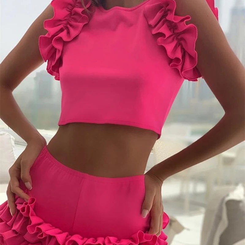 Ruffles Swimsuit Women Sexy Swimwear Summer Bathing Suits Solid High Waist Bikinis Brazilian Retro Women Swimming Wear Summer