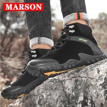 

MARSON Men's Winter Outdoor Boots Hiking Ankle Shoes With Fur Keep Warm Men Fashion Boot Comfortable Outdoor Footwear Plus Size