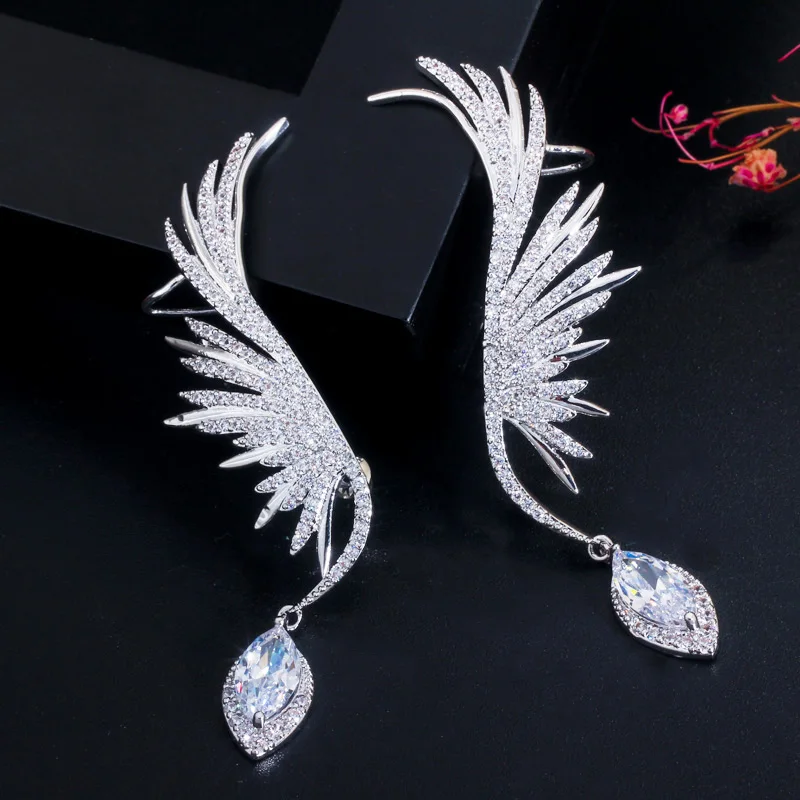 Silver Cubic Zirconia Wing Cuff Earrings