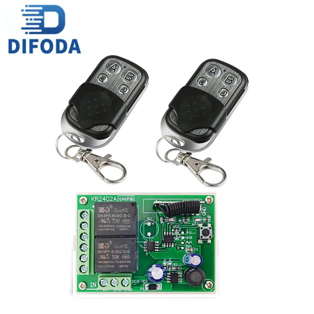 

DIFODA 433Mhz DC6V 12V 24V 2CH Relay Receiver Universal Wireless Remote Control Switch for Lamp Led Light Car electric Door