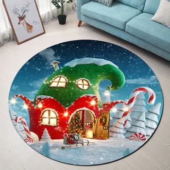 

Fairy Tale Red Green House Christmas Printed Round Carpet Kids Room Soft Carpets For Living Room Bedroom Rug Chair Floor Mat