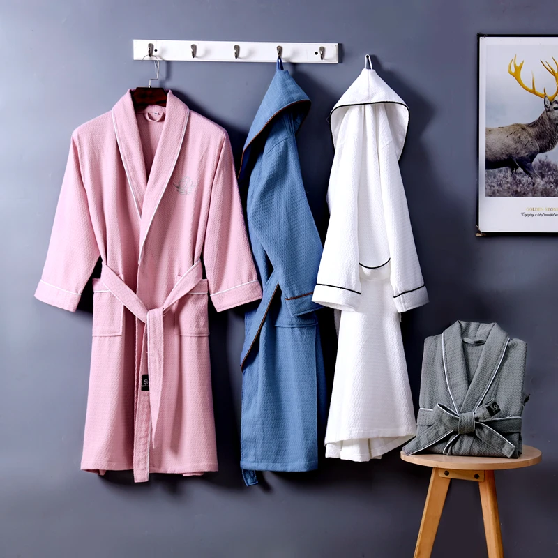 

Summer Men Robe 100% Cotton Kimono Bathrobe Plus Size Waffle Bath Robe Mens Robes Hotel Sleepwear for Women Dressing Gown